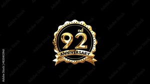 92nd Anniversary luxury Gold Animation. Greeting for the 92nd Anniversary. Luxurious Animation Celebrating 92 Years of Excellence