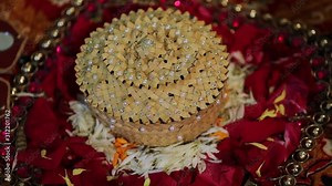 Indian wedding ceremony : Turmeric paste in bowl for haldi ceremony