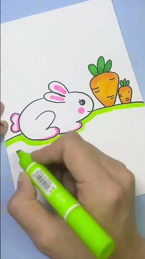 にんじん畑でくつろぐかわいいうさぎの描き方 🌞🐰🥕