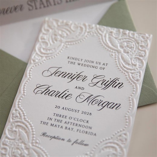 Embossed Wedding Invitation, Fine Art Cotton Rag Paper, Lace Pattern Handmade Invitation, Timeless Elegant Minimalist, A6 Size - Etsy