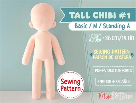 TALL CHIBI #1 Sewing Pattern: Humanoid Plush Pattern 36cm/14in (PDF English/spanish) - Etsy