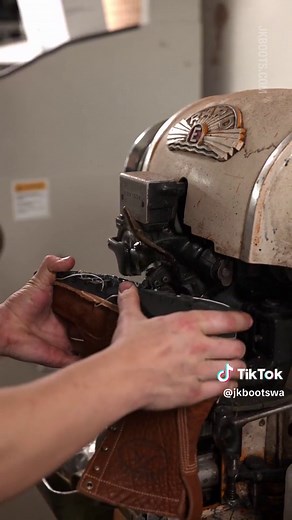 Unlike factory produced work boots that are just glued together, we punch through the layers of our boots with a Rapid E Stitcher machine. Creating the strongest bond between boot and sole, this tried and true machine will keep your boot secured for years to come. #jkboots #rapidestitcher #workboots #handcrafted