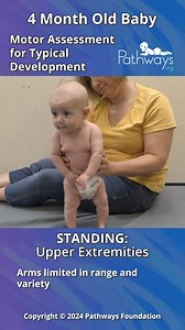 ✨Watch to see how a 4 month old baby's motor skills should look like in the standing position.✨ For example, baby's arms will be limited in range and variety in standing. See how baby may move their head, trunk, upper extremities, and lower extremities. If you have any concerns, reach out to your healthcare provider. ➡️ Watch full video here: https://pathways.org/watch/4-month-baby-motor-assessment-for-typical-development/ #4monthsold #motordevelopment #motorskills #earlydetection #typicaldevelo