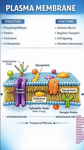 What is the structure and function of Plasma membrane #biology #cellmembrane #membranepotential
