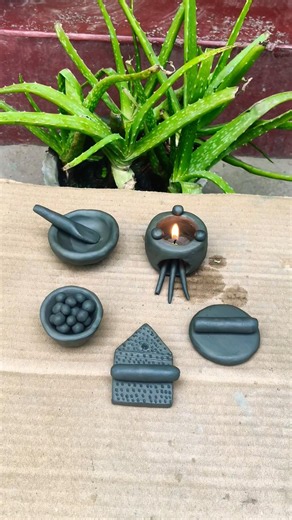 clay kitchen cooking set #diy #creativeclayideas #kitchenset #miniature #minikitchenset #clay