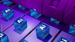 Loopable animation of factory production line producing AI Chip