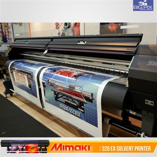2.4K views · 38 reactions | SWJ-320EA is a revolutionary 3.2 meter wide solvent printer. As the successor of the legendary SWJ-320 S4, its functionality is further expanded with Mimaki Core Technologies such as MAPS4, NRS, and offers an unique ratio of affordable price, highest quality, and reliability. | Big Pix Graphic Systems, Inc. | Facebook