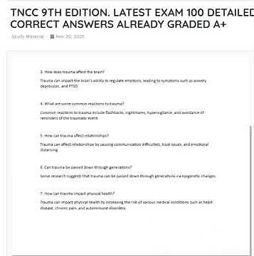 TNCC 9TH EDITION. LATEST EXAM 100 DETAILED QUESTIONS WITH CORRECT ANSWERS ALREADY GRADED A+