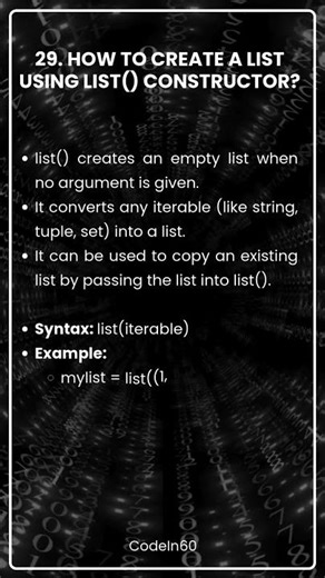 29. How to create a list using list constructor?