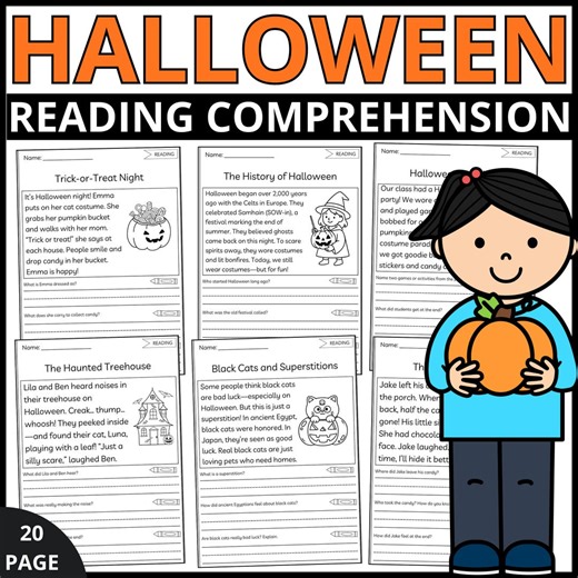 Halloween Reading Comprehension Worksheets | Grades 1-4 (PDF Download) - Etsy Canada