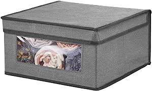 mDesign Medium Fabric Stackable Closet Storage Organizer Box with Front Window/Lid for Bedroom, Office, Mudroom Organization, Hold Clothes, Blankets, Linens, Lido Collection, Dark Gray/Black