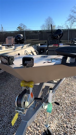 @Ashley_Marine_Group @Mercury Marine @MinnKotaMotors @Power-Pole @SeaArk Boats 1652 custom rigged with a grab rail with switches and Garmin electronics 7” Stryker. Atlas Jack plate micro jacker. Power poles micro pole, Minn Kota trolling motor, on board charger, RC lights, lighting on the boat and on the deck and a carbon marine tiller extension. If you are like me and love winter time trout this is the boat!!!