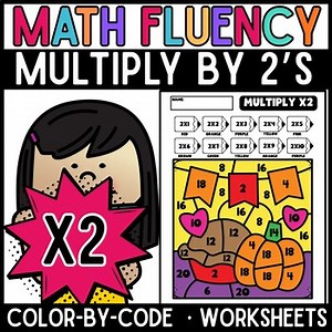 Multiplication by 2s Color by Skill Worksheets | Fall Theme Math Practice