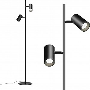 Industrial Floor Lamp for Living Room, Modern Reading Standing Lamps with Eye Care 2-Heads 4 Brightness 3000K Soft Light LED Tree Floor Lamp, CRI95 Tall Pole Natural Light Living Room Office Decor