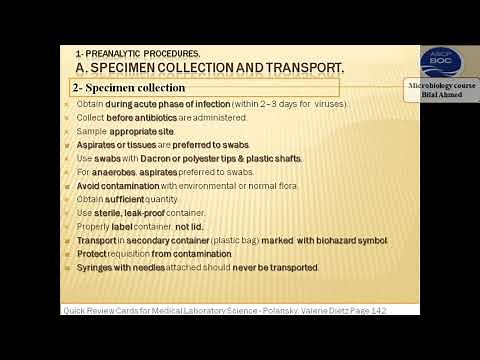 ASCP Microbiology Course : PREANALYTIC PROCEDURES : (1 Specimen Collection and Transport)