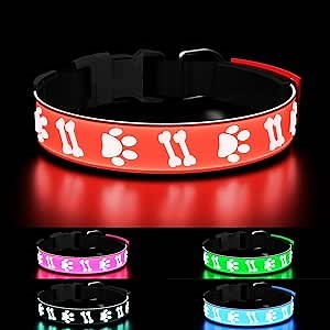 Light Up Dog Collar Lighted Dog Collars Adjustable/Rechargeable/15 Glowing Modes LED Dog Collar Christmas Collar for Small Dogs Safety Night Walk, Red