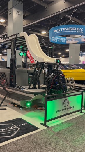 2K views · 19 reactions | Filled with surprises, the Ascension 529RS from South Bay Pontoon has an upper deck that raises and lowers with the touch of a button. Forest River Marine @roswellmarine @miamiboatshow | Pontoon & Deck Boat magazine | Facebook