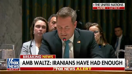 Mike Waltz, U.S. Ambassador to the United Nations: “The regime’s dereliction of duty to its own citizens is what has put the Ayatollahs in positions they are in today, with hundreds of thousands if not millions protesting on the streets after decades of neglect and abuse. So everyone should ask themselves—everyone sitting here today—how many people are dead, how many people are wounded, maimed and abused in the Middle East? In Israel, Gaza, Syria, Lebanon, Yemen, Iraq, even Venezuela because of 