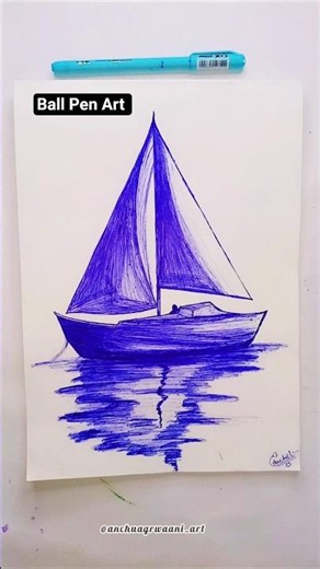 Art Using Ball Pen In 5 Minutes ??😱 #shorts #shortsfeed #ballpenart #art #boat #satisfying #viral