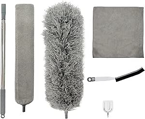 Dusters for Cleaning, 4 in 1 Kit 100” Feather Duster with Extension Pole, Retractable Bendable Washable, Gap Dust Brush for Cleaning High Ceiling Fans