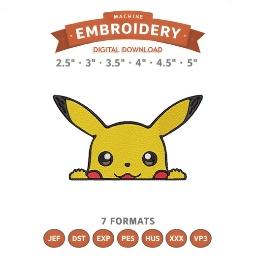 Pikachu Pokémon Peekaboo Embroidery Design File | Digital Download | 6 Sizes & 7 Formats Included - Etsy