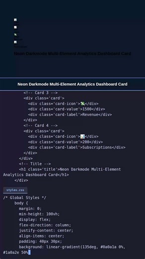 Neon Darkmode Dashboard 🔥#webdevelopment #css #shorts #uidesign