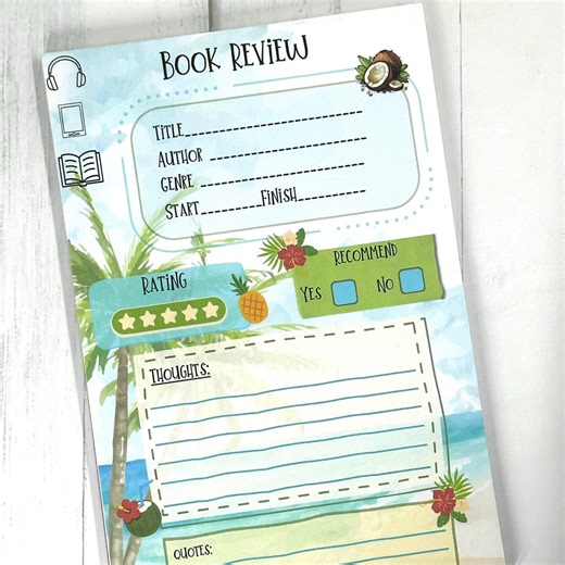Tropical Beach Book Review Notepad | Summer Reads Journal (4"x6") - Etsy