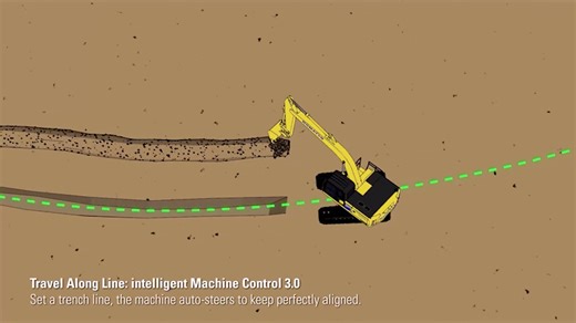 🧠Komatsu next gen PC220LCi-12 intelligent Excavator - TRAVEL ALONG LINE (Unique automatic feature). ❓How does Travel Along Line keep you straight? Set a centreline for a trench and it will automatically steer the tracks to keep you centred with every move of the machine. Learn more about the intelligent Machine Control (iMC 3.0) excavator features (including the unique to market Swing to Line, Auto Swing and 3D Boundary Control): https://buff.ly/LDDjOx2 💪Learn more about the PC220LCi-12: https