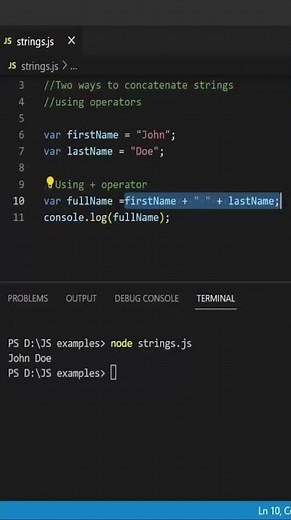Concatenating Strings Using Operators in JavaScript