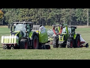 XXL Großeinsatz Grasernte 2019 CLAAS Traktoren im Einsatz Gras Schwadern - Pressen und Wickeln