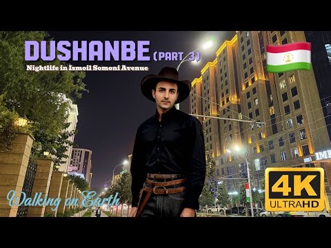 Nightlife in Tajikistan | Dushanbe Walking Tour (4K/60fps): Strolling in Ayni Avenue 🇹🇯