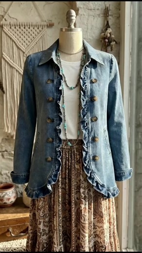 New release alert! This double-breasted ruffled denim jacket is the perfect mix of classic and cute. Don’t miss out—shop now! #DenimFashion #WesternWear #NewRelease#Jacket #fyp
