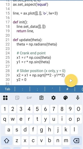 python simulation for slider cranck mechanism