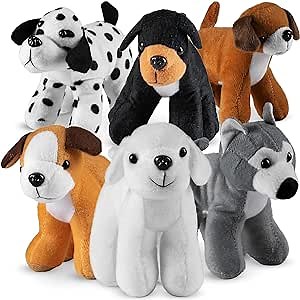 Bedwina Plush Puppy Dogs - (Pack of 6) 6 Inches Tall Stuffed Animals Bulk Assorted Puppies and Cute Stuffed Plushed Dog Puppies Assortment, Stocking Stuffers