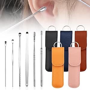Earwax Cleaner Tool Set, Ear Wax Removal Tool Ear Cleaning Kit, Ear Cleaner Tool Ear Pick Earwax Removal Kit, Stainless Steel Earwax Removal Tool with Leather Storage Box (5 Sets)