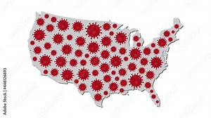 Graphic animation - COVID-19 pandemic in United States of America , infection spread around USA country map