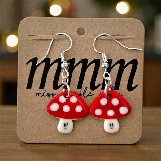 Handmade Ceramic Toadstool Dangle Earrings, Silver Plated. - Etsy