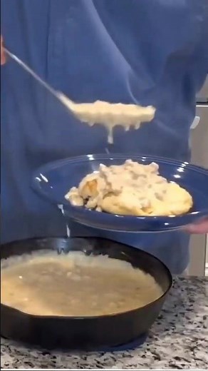 Cat Head Biscuits Smothered in Sausage Gravy #BiscuitsAndGravy #SouthernCooking #CatHeadBiscuits