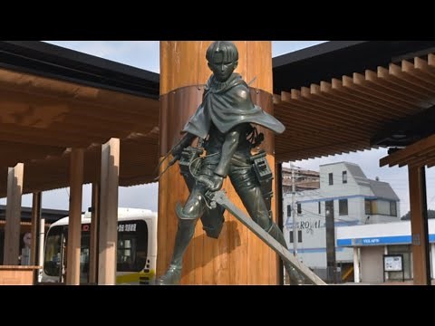 進撃の巨人・リヴァイ兵長の銅像が大分県の日田駅前に出現！進撃のシャンプー＆エレン像のライトアップ【進撃の日田・聖地巡礼】