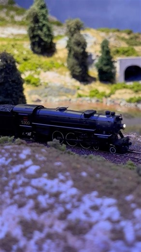 CN Rail Heavy Pacific Steaming Along Riverside in N Scale
