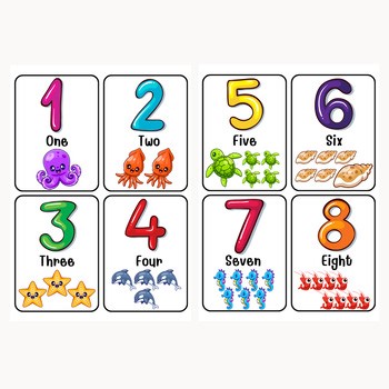 Ocean Animals Number Flashcards 1–30 |Colorful Printable Counting Cards for Kids