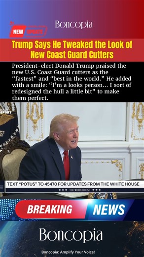Trump Says He Tweaked the Look of New Coast Guard Cutters During a Thanksgiving call with troops, President Donald Trump praised the new U.S. Coast Guard cutters as the “fastest” and “best in the world.” He added with a smile: “I’m a looks person… I sort of redesigned the hull a little bit” to make them perfect. A light moment that quickly went viral! Whether it’s a fun exaggeration or a real design note, it reminds us how leaders sometimes get personally excited about the details of big project