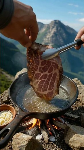 Sizzling Garlic Butter Steak on a Mountain Campfire (ASMR Cooking) #asmrcooking #campfirecooking