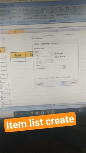 excel excel me item list banaye data validation use #shorts #excel #computer