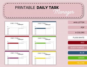 Printable Daily Task Manager & Organizer | Colorful PDF A4/Letter Sizes