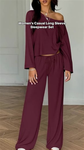 Women's Casual Loose Long Sleeve Top and Pants Sleepwear Set, Comfortable Fitted Homeewear, All Seasons Wear, Plain Pattern #sleepwear #flatteringtwopieceset #womens2piecesets #loungewearsets #christmasloungewear #sportyjumpsuit #unisexsweatsuits #bodypositiveloungewear #usloungewearlooks #plussizesweatsuit