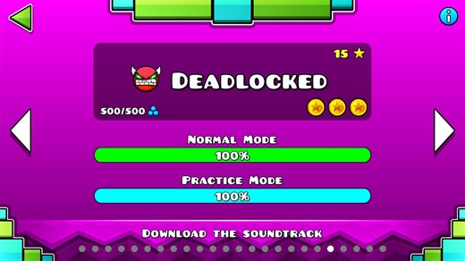 【Geometry Dash】官方关--Deadlocked，三币通关官方最难关，走出新手村！！！