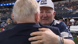 692K views · 7.5K reactions | Bill Bates was honored by the Cowboys organization during Sunday's season finale against Washington, and before the game, he and Jerry Jones met and shared an embrace. Bates appeared to get emotional, in sharing the moment with Jones. | Mike Leslie | Facebook