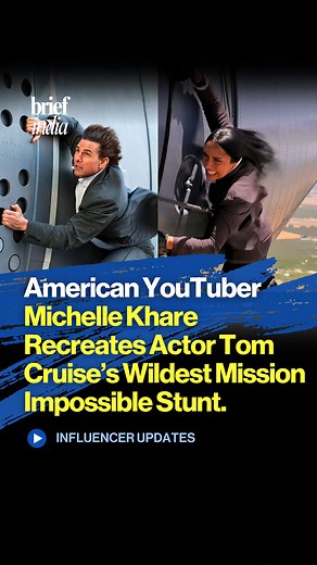 YouTuber Michelle Khare Recreates Tom Cruise’s Harrowing Mission: Impossible Plane Stunt. American YouTuber Michelle Khare pushed her creator-boundaries to the limit by recreating the iconic aerial stunt from Mission: Impossible - Rogue Nation. She climbed aboard a military Lockheed C‑130 and held onto its side mid-air, exposed to 150-plus mph wind and only a minimal safety harness keeping her from disaster. Khare described the sequence as “the most dangerous thing I’ve done,” detailing how the