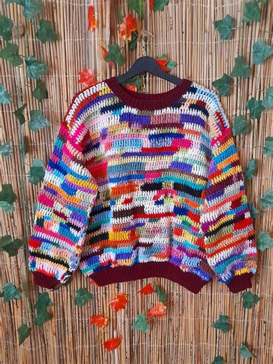 Handmade Colorful Patchwork Sweater Oversized Boho Knit Cardigan Unique Jumper - Etsy